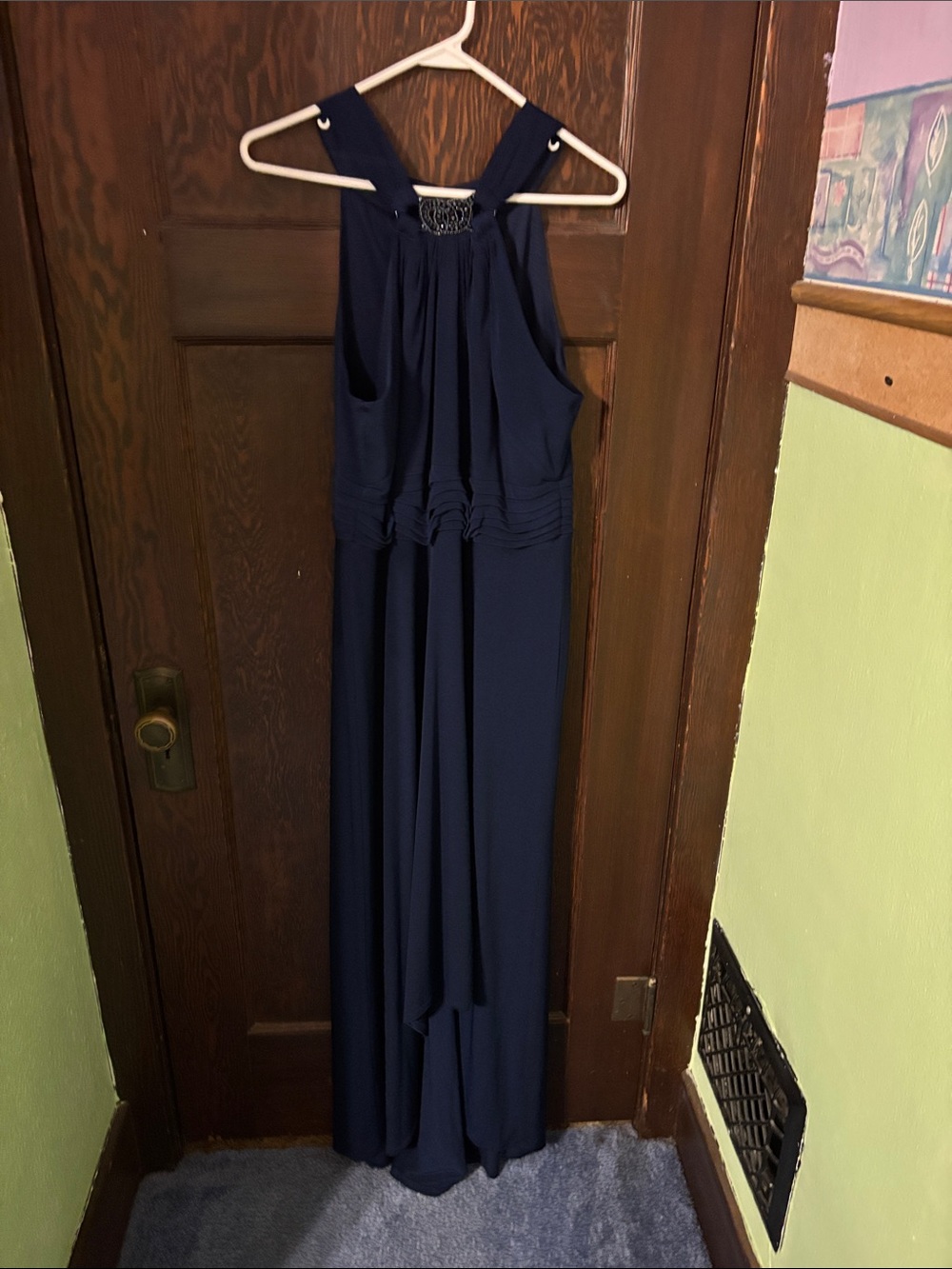 Navy High-Low Halter Evening Dress